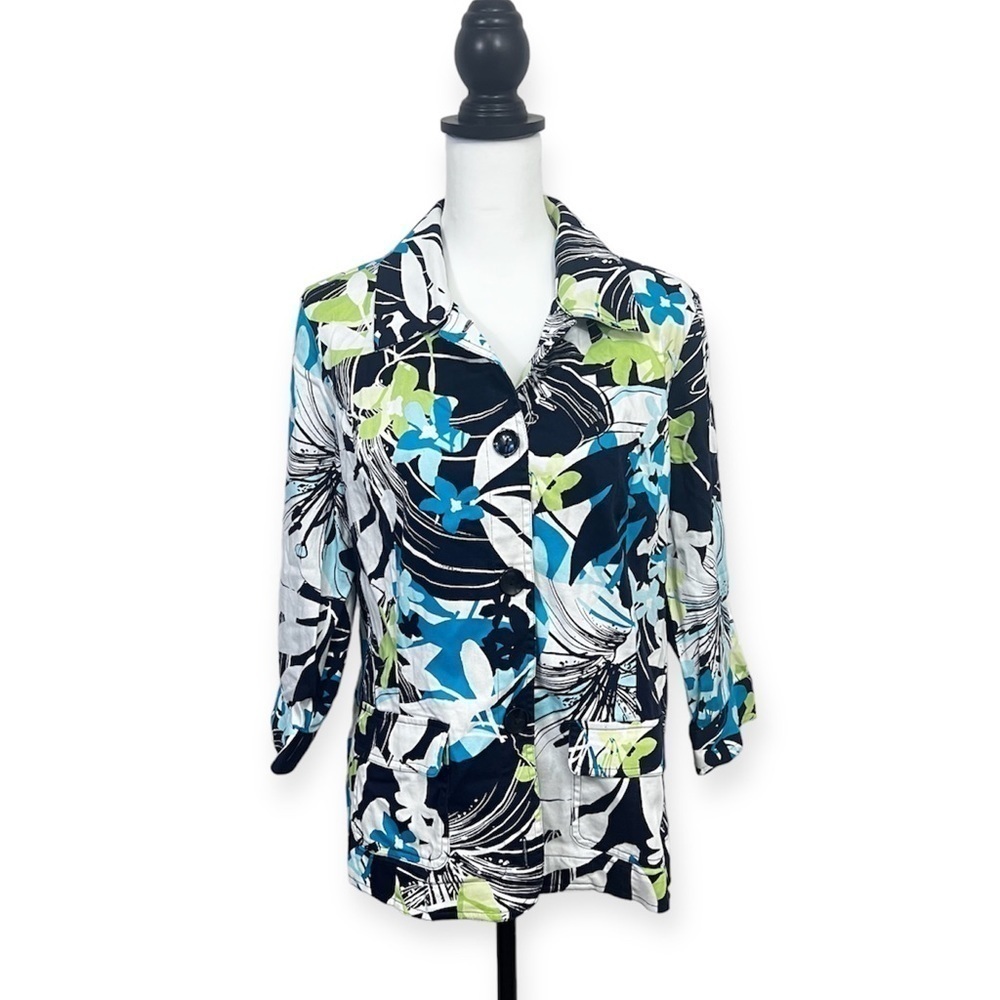 Christopher Banks Blazer Women 3/4 Sleeve Floral Button Blazer Size L